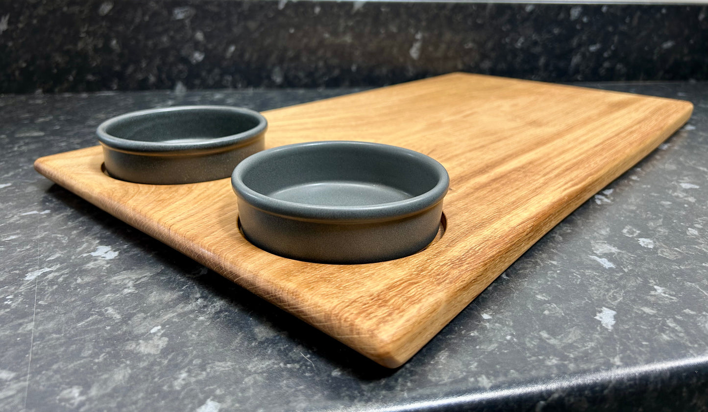 Serving Board with 2 x 10cm Carbon tapas dishes (2TpC-1376)