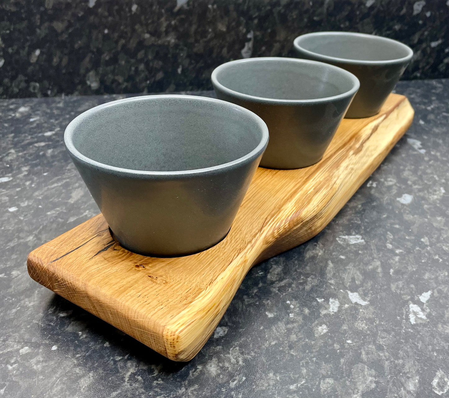 Serving Board with 3 x 11cm Carbon conical bowls (3Con-1204)