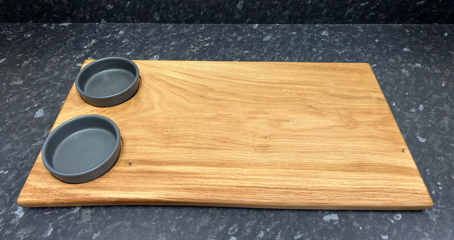 Serving Board with 2 x 10cm Carbon tapas dishes (2TpC-1376)