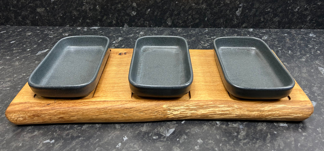 Oak Serving Board with 3 Rectangular Dishes (3rct-870)